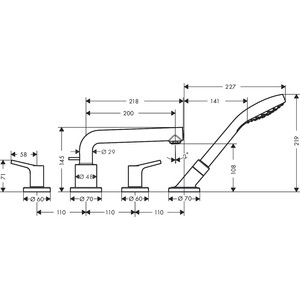 Смеситель на борт ванны Hansgrohe Talis S с механизмом, хром (72418000, 13444180)