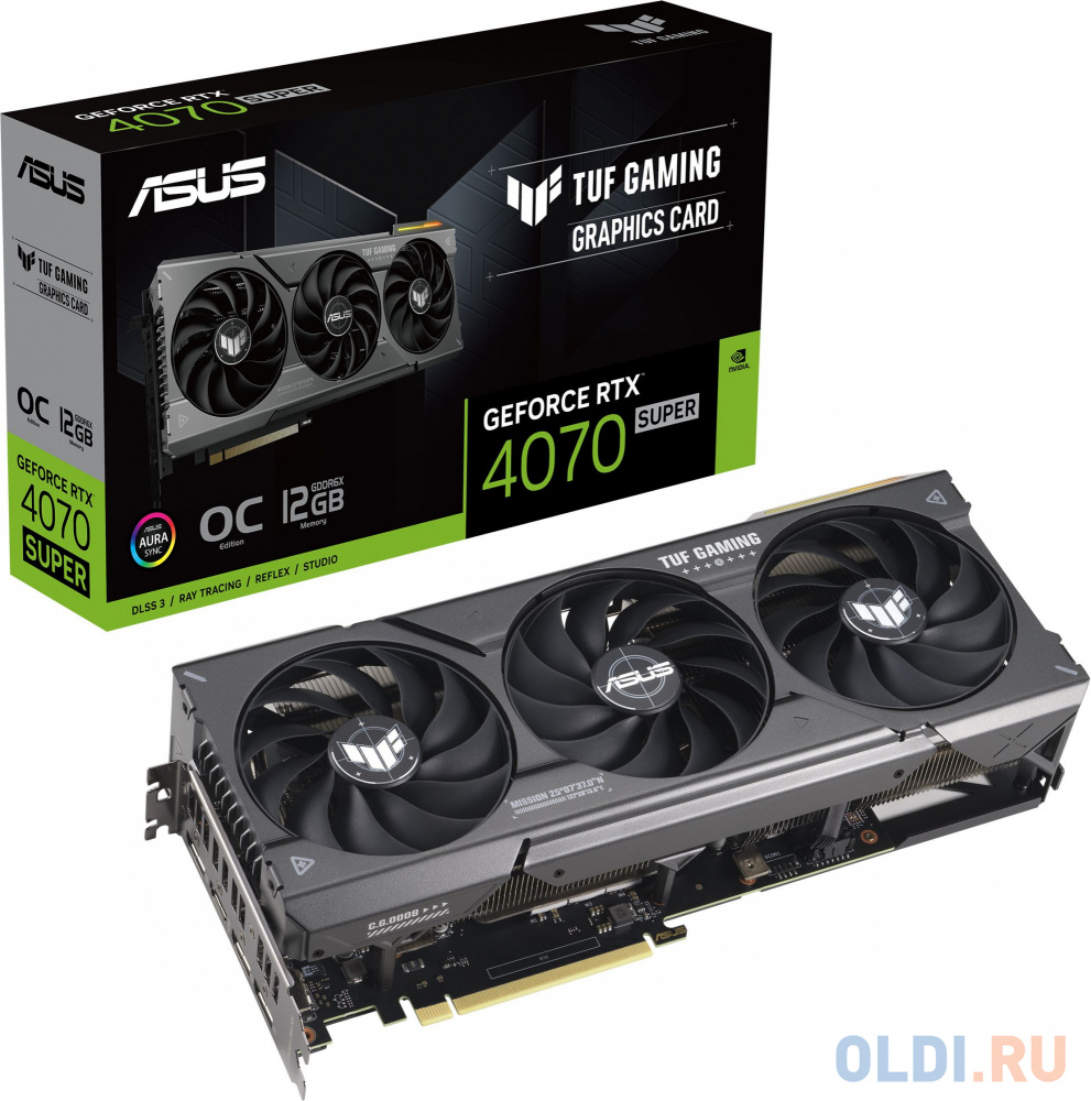 Видеокарта Asus PCI-E 4.0 TUF-RTX4070S-O12G-GAMING NVIDIA GeForce RTX 4070 Super 12Gb 192bit GDDR6X 2475/21000 HDMIx1 DPx3 HDCP Ret