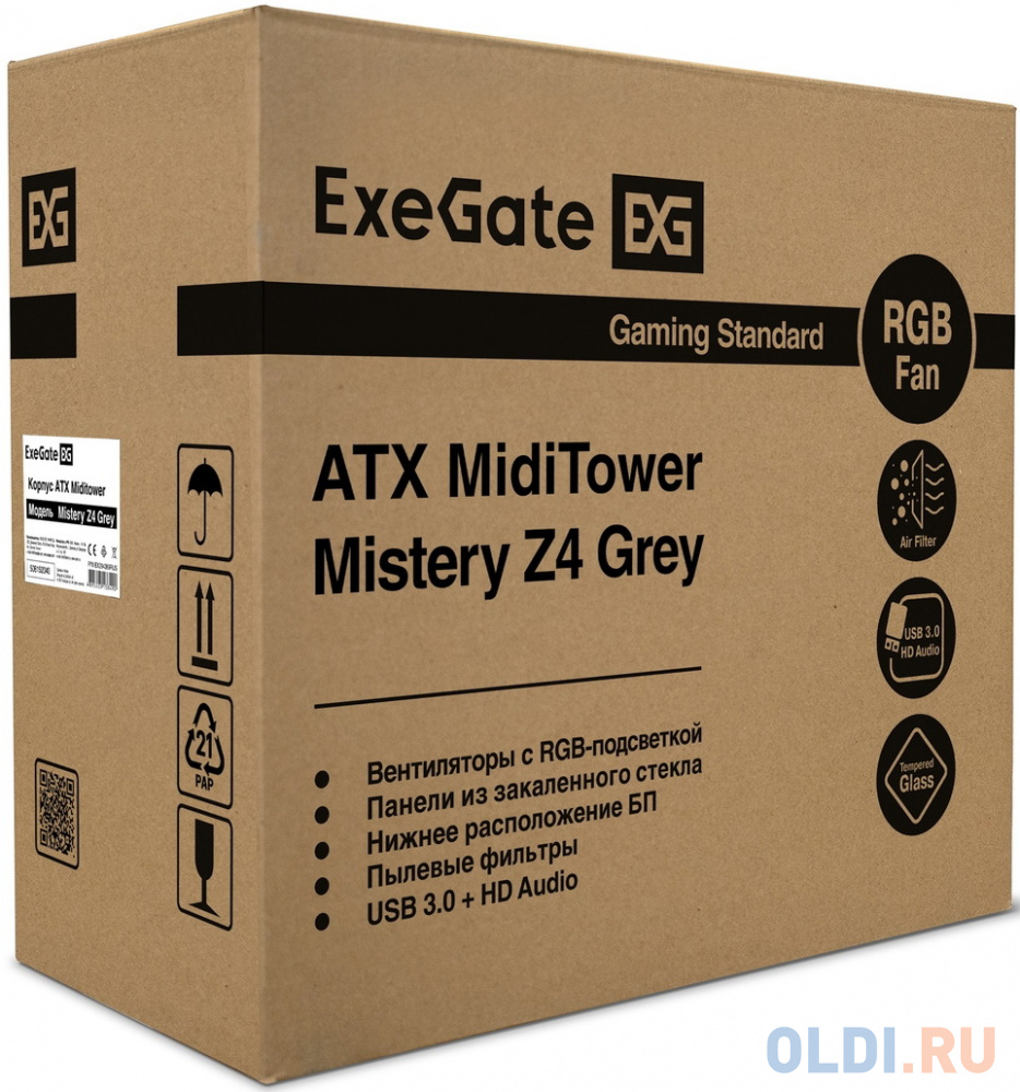 Корпус ATX Exegate Mistery Z4 Grey Без БП серый