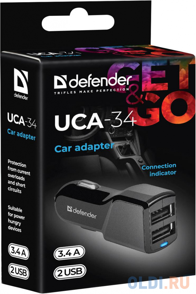 Автомобильный адаптер Defender UCA-34 2xUSB, 5V/3.4А