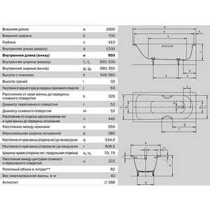 Стальная ванна Kaldewei Saniform Plus Easy-Clean Anti-Slip 150x70x41 см 82l 3.5 мм (111630003001)