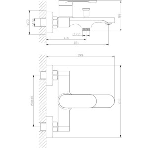 Смеситель для ванны Orange Vesper черный матовый (M10-100b)