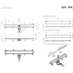 Душевой лоток Am.Pm MasterFlow затвор Tile 90 см, хром (W01SC-U11-090-04SB)