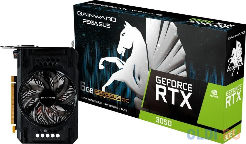 Видеокарта Gainward RTX3050 PEGASUS OC 6GB GDDR6 96bit DVI-D DP HDMI 1FAN RTL