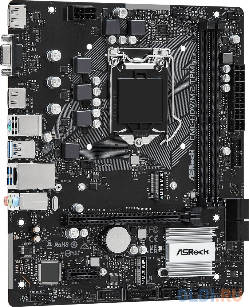 Материнская плата Asrock CML-HDV/M.2 TPM R2.0 Soc-1200 Intel H370 2xDDR4 mATX AC`97 8ch(7.1) GbLAN+VGA+HDMI+DP