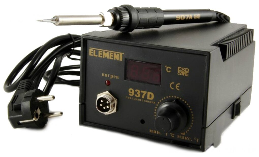 Паяльная станция ELEMENT Standart 937D, 50 Вт, сетевой, температура нагрева 200°C - 480°C (345907)