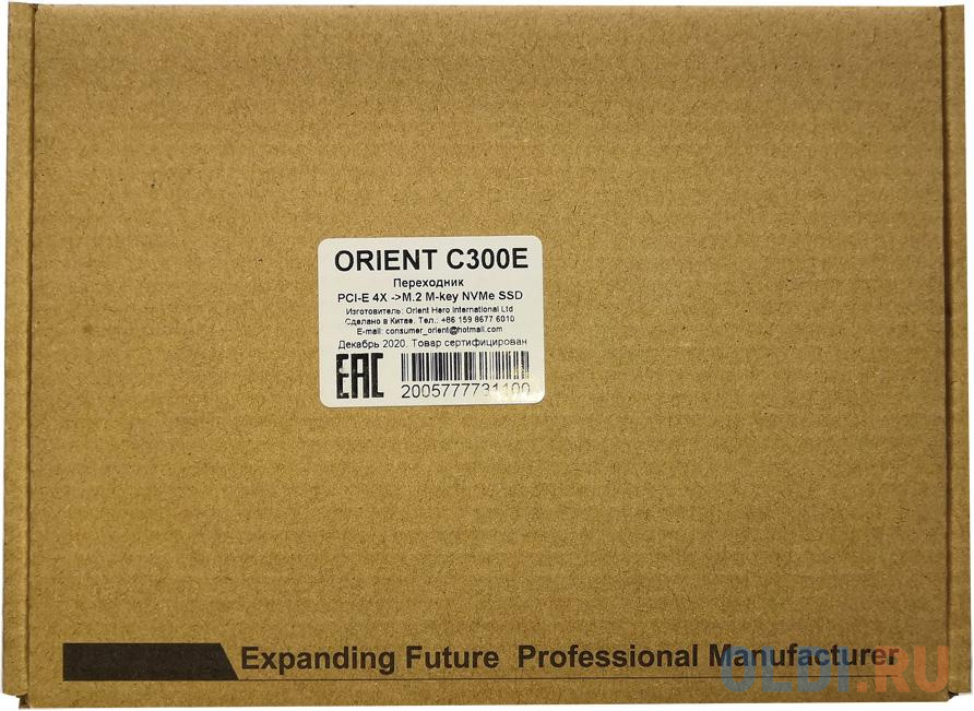 ORIENT C300E, Переходник PCI-E 4x->M.2 M-key NVMe SSD, тип 2230/2242/2260/2280, планки крепления в комплекте (31100)