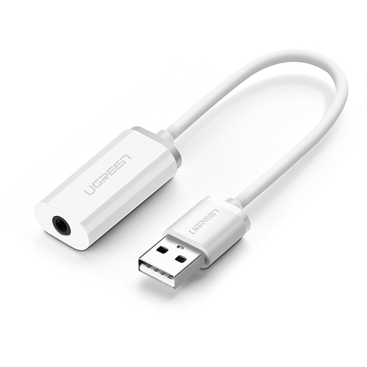 Кабель USB 2.0(Am)-Jack 3.5 мм(f), экранированный, 16см, белый UGREEN US206 (30712)