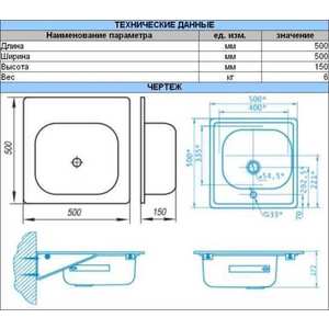 Кухонная мойка ВИЗ Antika 50x50 с кронштейнами (АМС-51101) в Москвe