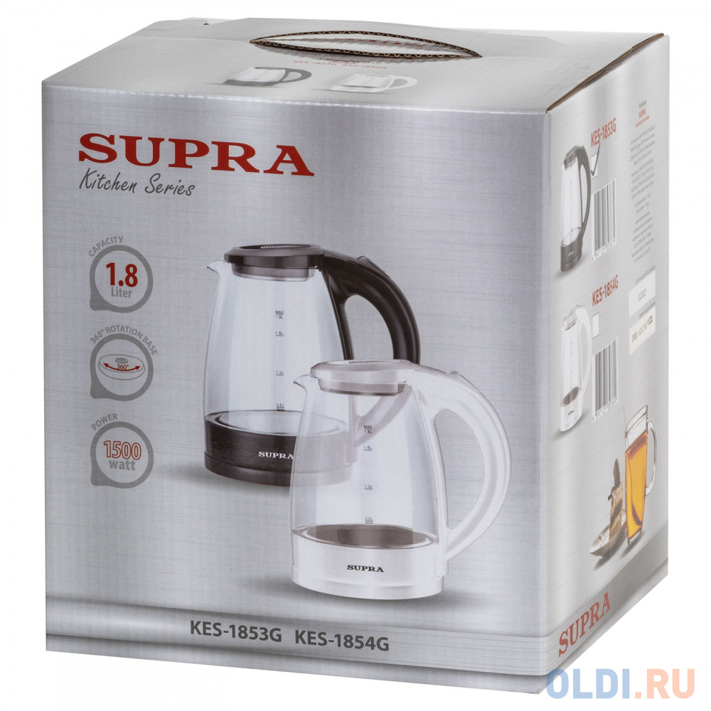 Чайник электрический Supra KES-1853G 1.8л. 1500Вт черный/прозрачный (корпус: стекло)