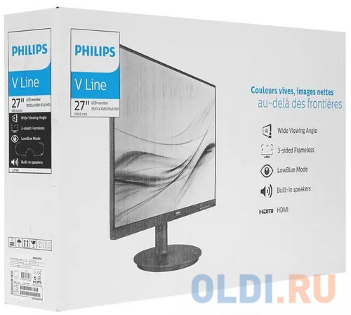 МОНИТОР 27" PHILIPS 271V8LAB/00 Black (VA, 1920x1080, 100Hz, 1 ms, 178°/178°, 250 cd/m, 4000:1, +HDMI 1.4, +MM)