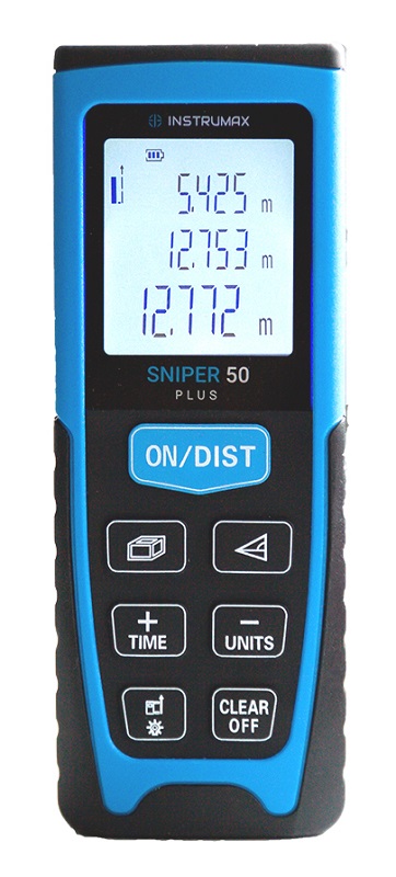 Дальномер лазерный, от 5 см, до 50 м, точность до 1.5 мм, ударопрочный, батарейки, Instrumax SNIPER 50 PLUS (IM0116)