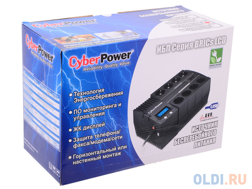 ИБП CyberPower BR1000ELCD 1000VA/600W USB/RJ11/45 (4+4 EURO)