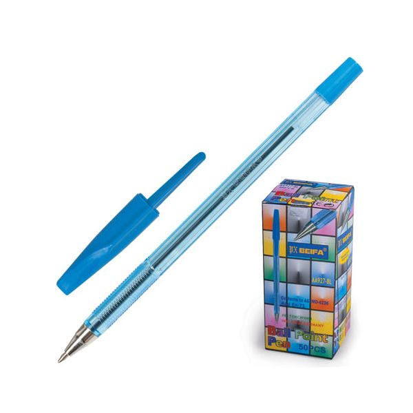 Ручка шариковая BEIFA (Бэйфа) 927, корпус тонированный синий, узел 0,7 мм, линия письма 0,5 мм, AA927-BL, (100 шт.)