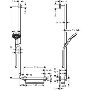 Душевой гарнитур Hansgrohe Raindance Select S 110 см левый с полочкой, белый/хром (26324400)