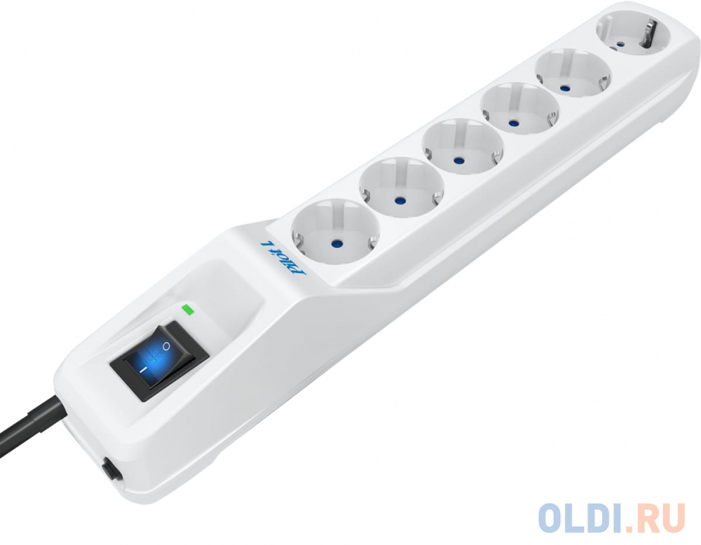 Сетевой фильтр Pilot L GP 6 розеток (5 евро + 1GP) 7 м/ Surge protector Pilot L GP 6 outlets (5 EUR + 1GP) 7 m white