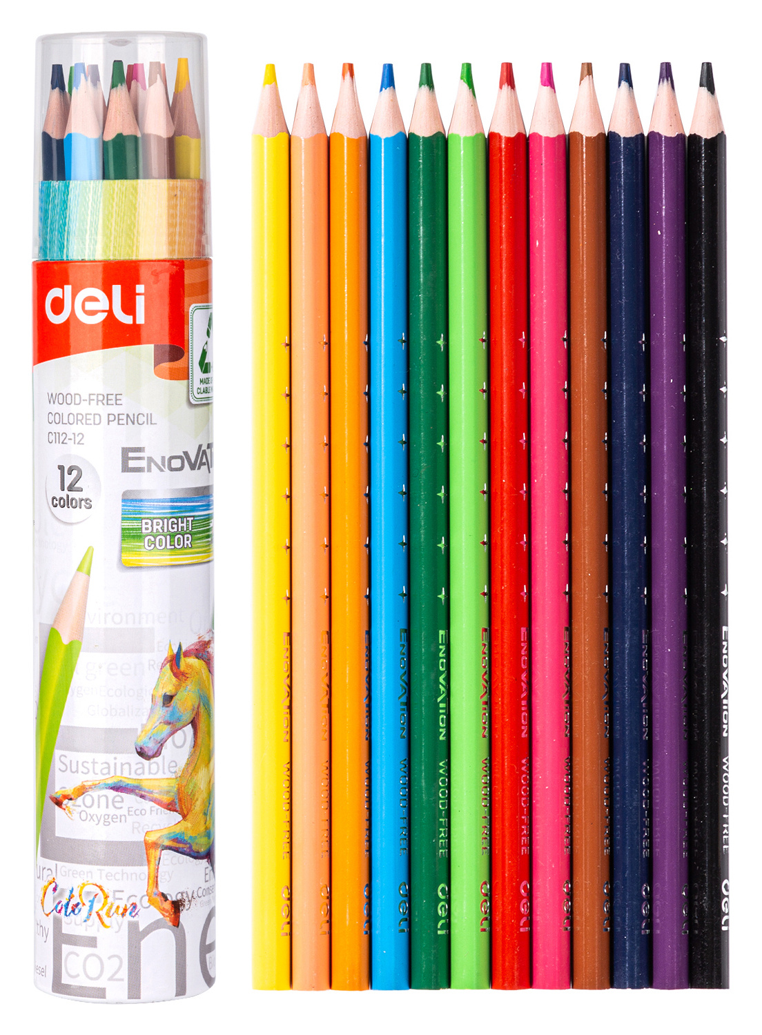 Набор цветных карандашей Deli Enovation EC112-12, трехгранные, 12 шт., заточенные (EC112-12)