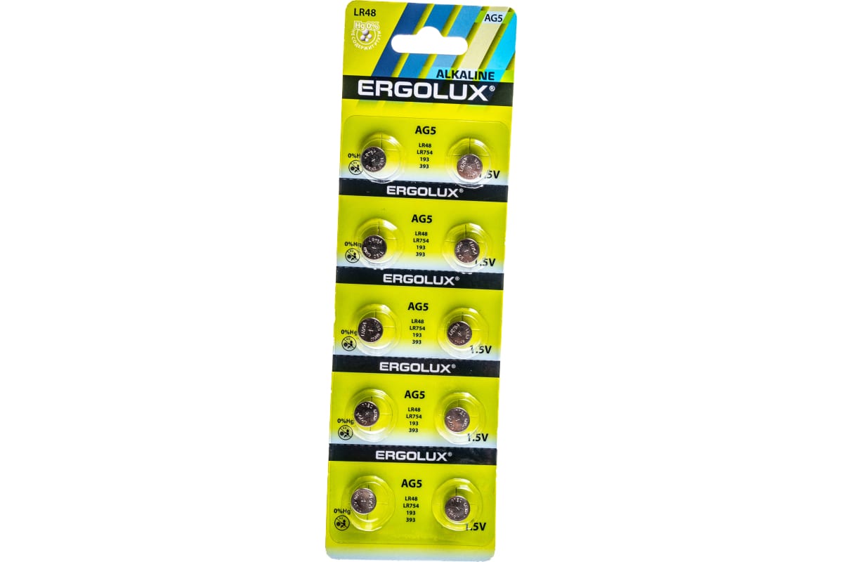 Батарея Ergolux 14321, AG5,393,LR754,LR48, 1.5V, 10 шт. (14316)