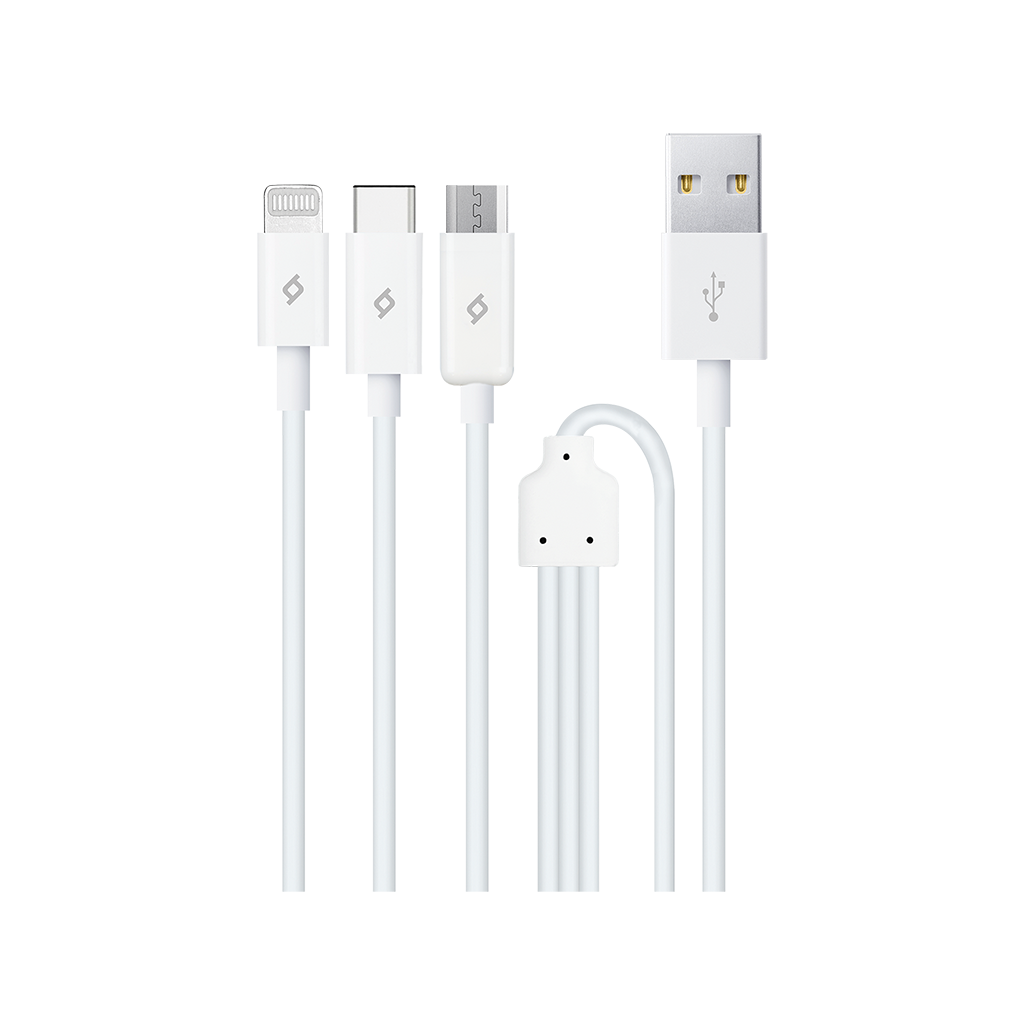 Кабель USB-Lightning+MicroUSB+Type-C, 2.1А, 1.2 м, белый, TTEC Trio (2DK7521)