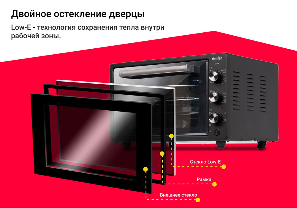 Мини-печь Simfer M4226 серия Albeni Plus, 6 режимов работы, 2 противня, конвекция, вертел в Москвe