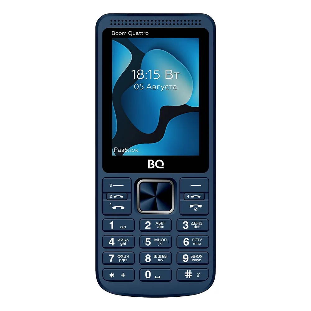 Мобильный телефон BQ 2455 Boom Quattro, 2.4" 320x240 TFT, 32Mb, BT, 4-Sim, 2700 мА·ч, micro-USB, синий (Boom Quattro Blue)