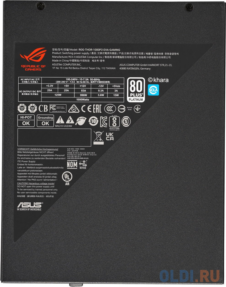 Блок питания ASUS ROG Thor Platinum II EVA 1000 Вт