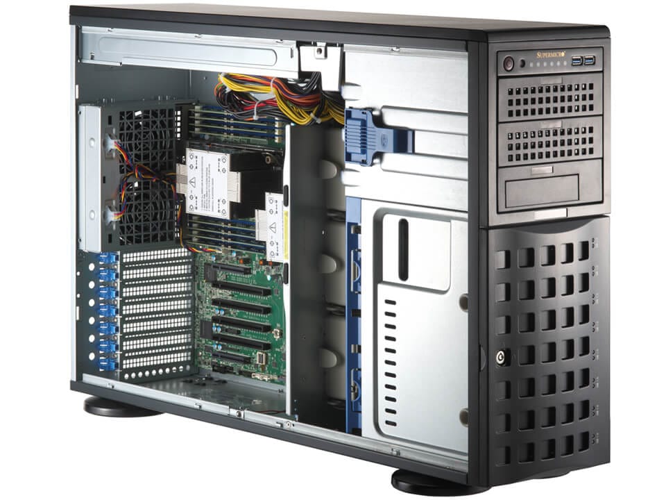 Серверная платформа SuperMicro 741P-TR, 2xLGA4677, 16xDDR5, 8x2.5/3.5 HDD HS, 2xM.2-PCI-E, 2xGLAN, IPMI, Redundant 2x1200 Вт, Tower (SYS-741P-TR)