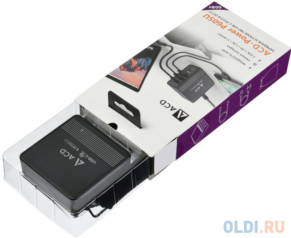 Сетевое зарядное устройство ACD ACD-P605U-V1B 3/2/1.5 А USB-C черный