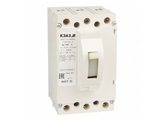 Выключатель автоматический КЭАЗ РЭ1200А трехполюсный (3P/3П) 100A 6кА (108427)