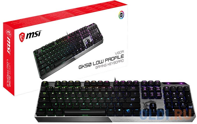 Gaming Keyboard MSI VIGOR GK50 LOW PROFILE, Wired, Mechanical, with Kailh Low Profile Tactile Keys, Floating Key Design, RGB, Black