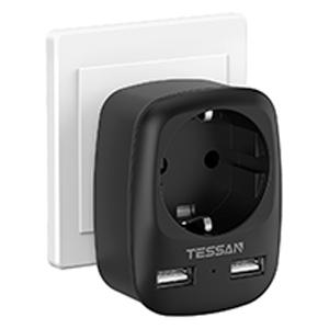 Сетевой фильтр Tessan TS-611-DE, 1-розетка, 2xUSB, черный