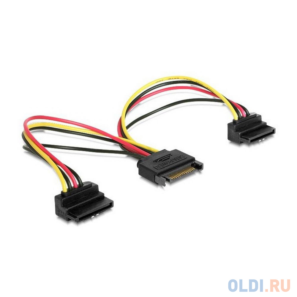 Gembird/Cablexpert Кабель питания SATA, 15см, 15pin (M)/2x15pin(F) на 2 SATA устройства, угловой разъем (CC-SATAM2F-02) в Москвe