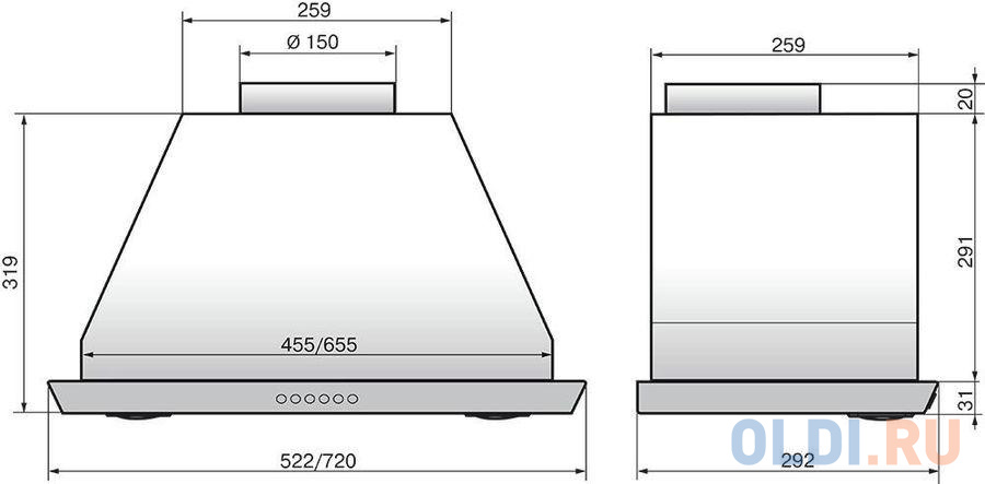 Вытяжка встраиваемая Elikor S4 72Н-700-Э4Д нержавеющая сталь