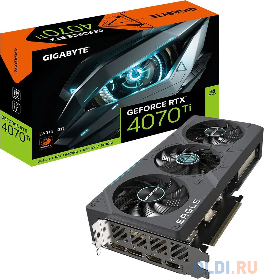 Видеокарта Gigabyte PCI-E 4.0 GV-N407TEAGLE-12GD 2.0 NVIDIA GeForce RTX 4070TI 12288Mb 192 GDDR6X 2610/21000 HDMIx1 DPx3 HDCP Ret в Москвe