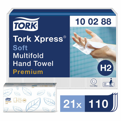 Полотенца бумажные TORK Premium H2, слоев: 2, листов 110шт., белый, 21шт. (100288)