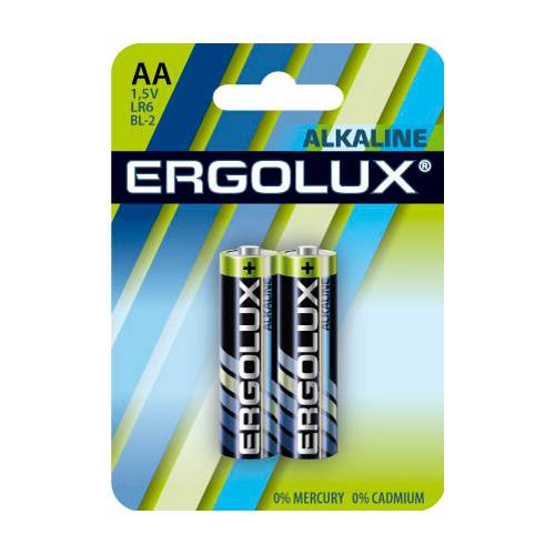 Батарейка AA Ergolux Alkaline LR6 BL-2, в комплекте 2шт. (11747)