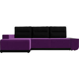 Угловой диван Лига Диванов Чикаго микровельвет фиолетовый\черный левый угол (110752L)