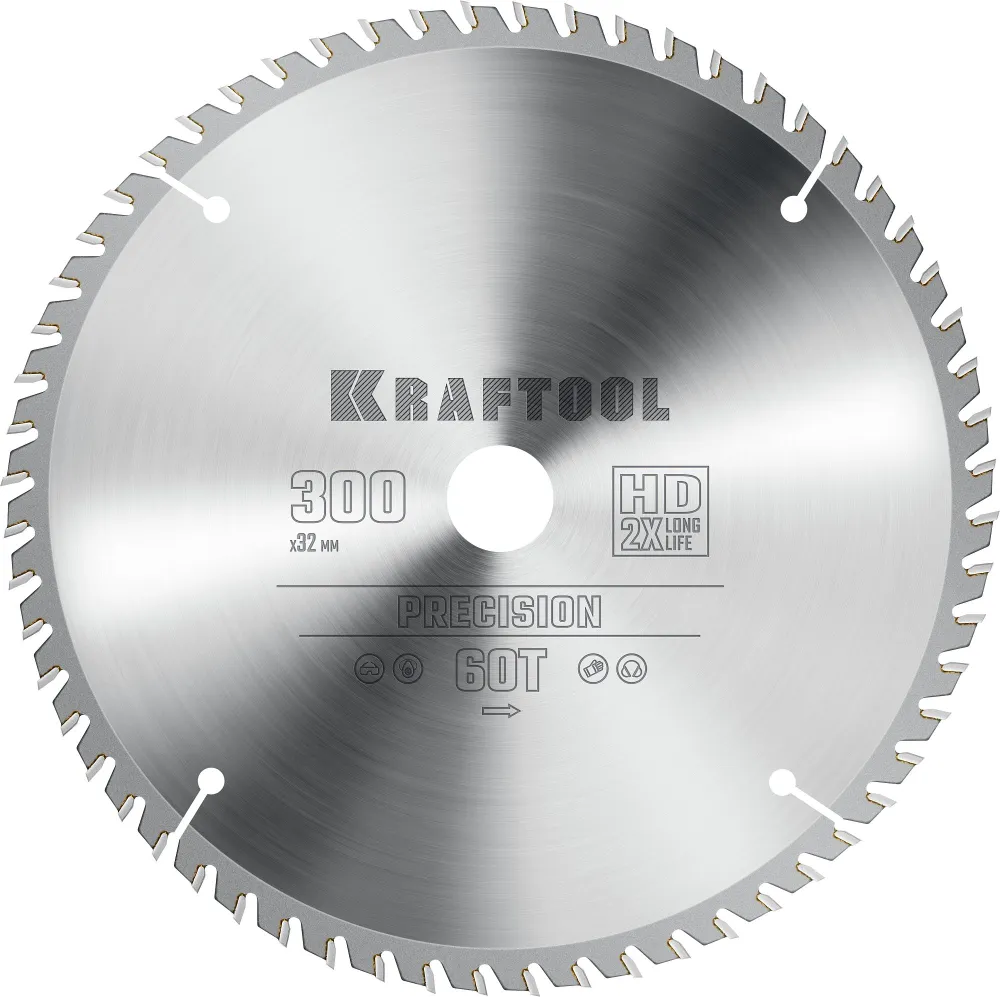 Пильный диск Kraftool Precission, ⌀300 мм x 32 мм по дереву, чистый и точный рез, 60T, 1 шт. (36952-300-32)