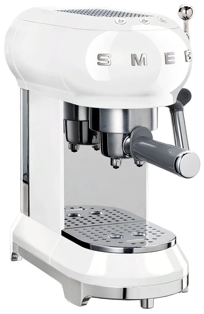 Кофеварка рожковая SMEG 50's Style ECF01WHEU, 1.35 кВт, кофе молотый / зерновой, 1 л, Капучинатор, белый (ECF01WHEU)