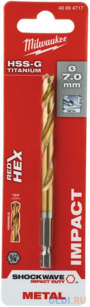 Сверло по металлу Milwaukee RedHEX HSS-G TiN 7мм (1шт) Milwaukee