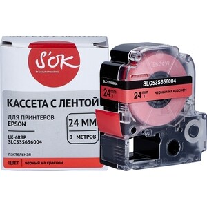 Кассета с лентой Sakura C53S656004 (LK6RBP) для Epson, черный на красном, 24мм/8м,