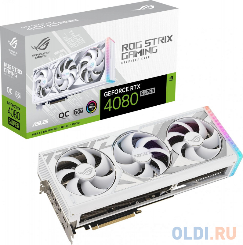 Видеокарта Asus PCI-E 4.0 ROG-STRIX-RTX4080S-O16G-WHITE NVIDIA GeForce RTX 4080 Super 16Gb 256bit GDDR6X 2640/23000 HDMIx2 DPx3 HDCP Ret