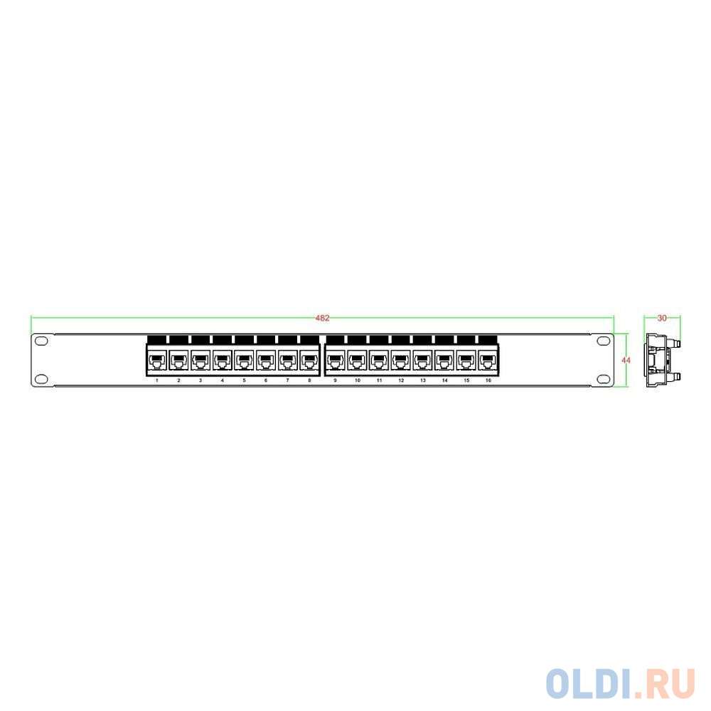 Патч-панель Hyperline PP3-19-16-8P8C-C5E-110D 19" 1U 16 портов RJ-45 категория 5e Dual IDC ROHS черн