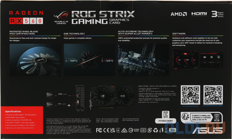 Видеокарта Asus PCI-E ROG-STRIX-RX560-4G-V2-GAMING AMD Radeon RX 560 4096Mb 128 GDDR5 1199/6000 DVIx1 HDMIx1 DPx1 HDCP Ret в Москвe