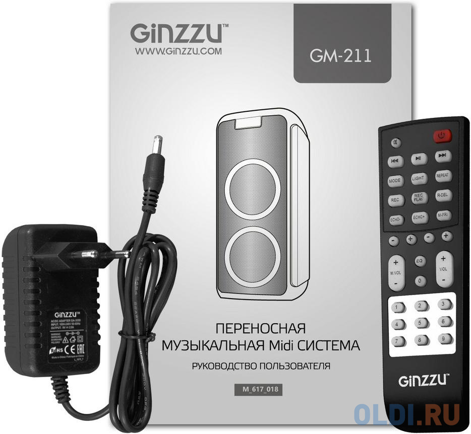 Ginzzu GM-211, Акустическая система Midi, RGB/BT/USB/TF/FM/ДУ