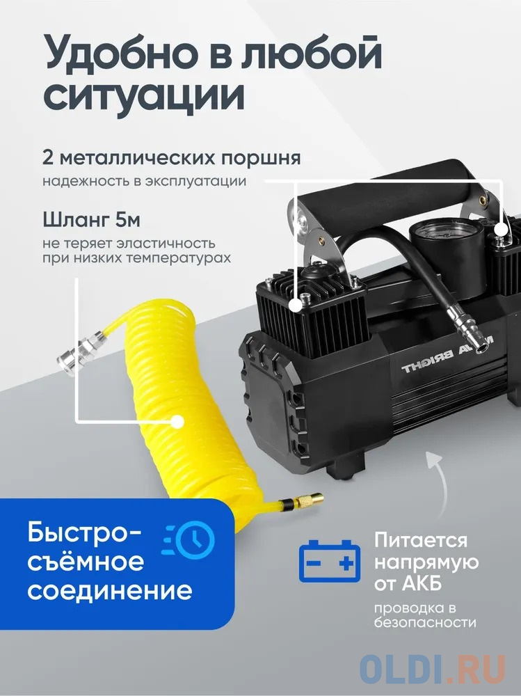 Nova Bright Компрессор АК-65 двухпоршневой, до 65 л/мин.,140 PSI, 12В 47160