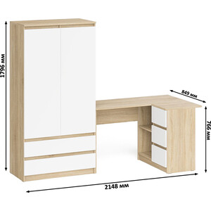 Комплект СВК Мори Стол компьютерный МС-16 правый + Шкаф МШ900.1, цвет дуб сонома/белый