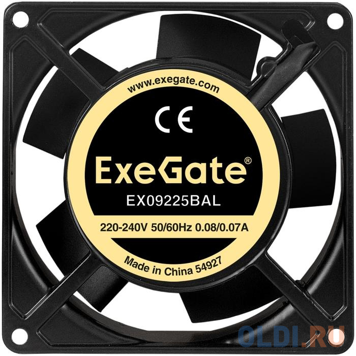 Exegate EX289003RUS Вентилятор 220В ExeGate EX09225BAL (92x92x25 мм, 2-Ball (двойной шарикоподшипник), подводящий провод 30 см, 2600RPM, 35dBA)