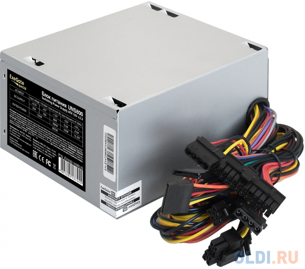 Блок питания 800W ExeGate UNS800 (ATX, 12cm fan, 24pin, 2x(4+4)pin, 2xPCI-E, 5xSATA, 3xIDE, кабель 220V с защитой от выдергивания) в Москвe