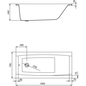 Акриловая ванна Santek Санторини 150х70 (1WH302497)